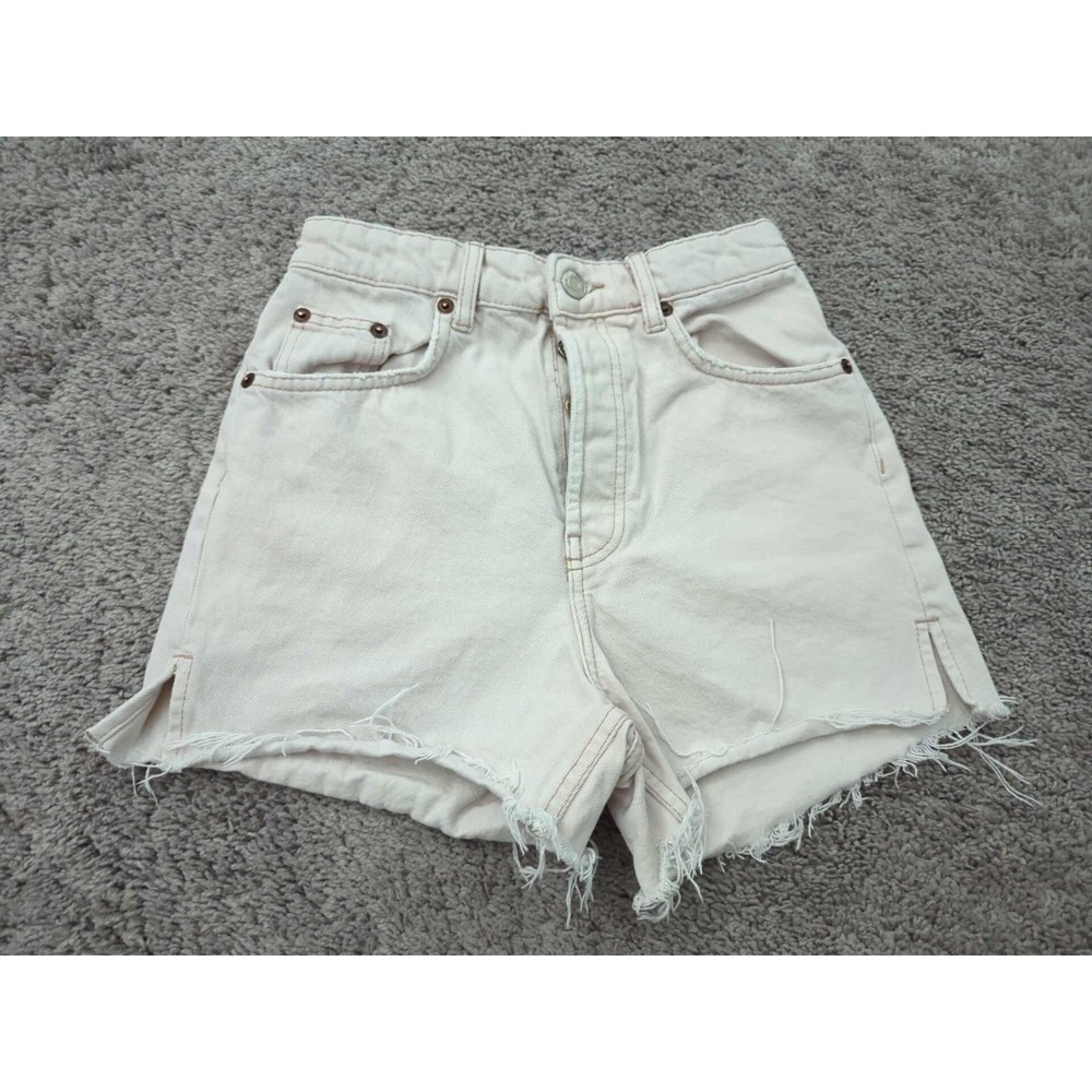 Zara Shorts Womens 4 Denim High Rise Side Slit Raw Hem Cutoff Button Fly Casual